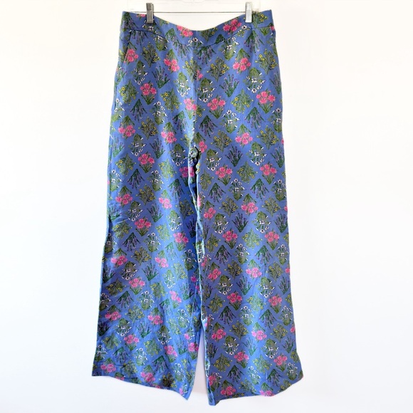 LOFT Tall Fluid Wide Leg Elastic Waist Pants in Bouquet Linen Blend Floral LT - Picture 2 of 12